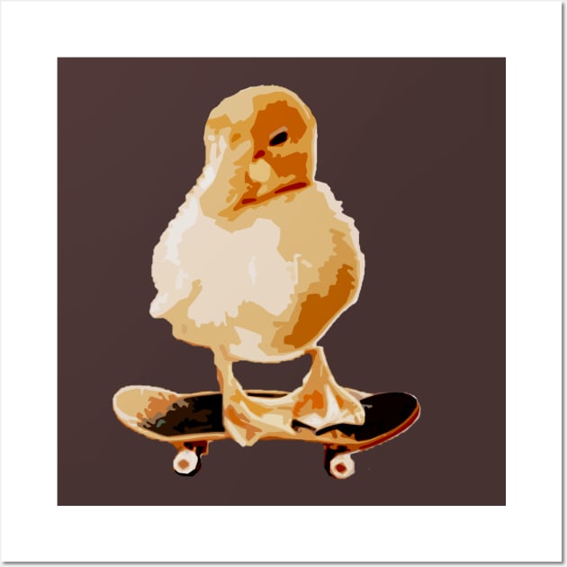 Cute Duck Doing Funny Skateboarding Tricks on Skateboard Funny Skater of the Year Wall Art by Mochabonk